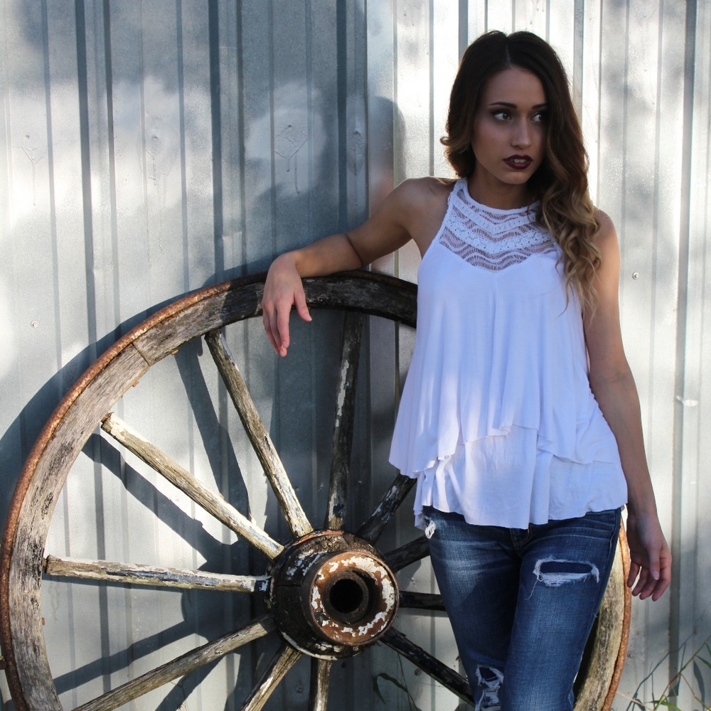 **NEW** White Ruffle Lace Shirt